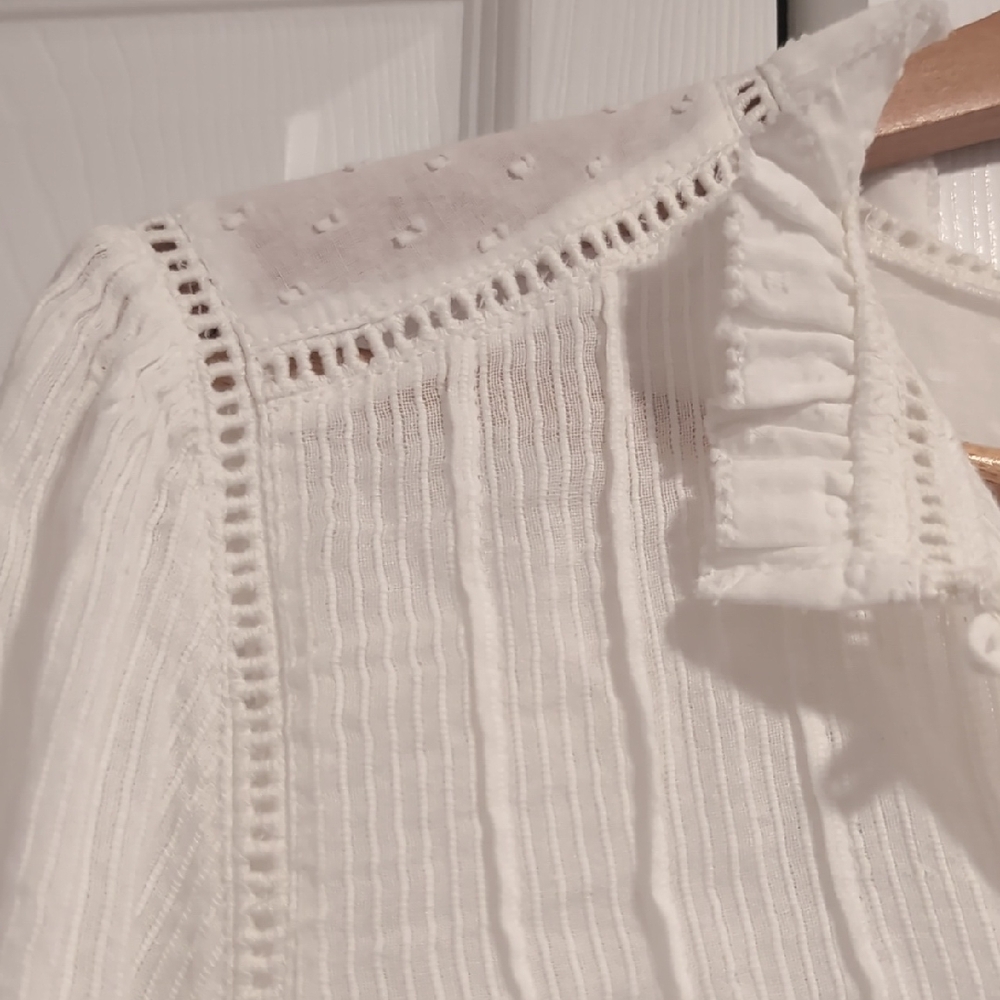 Faherty White Lightweight Button-Front Pintuck Bl… - image 5